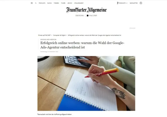 Bild: FAZ berichtet, worauf bei einer Google-Ads-Agentur für digitale Werbung geachtet werden muss