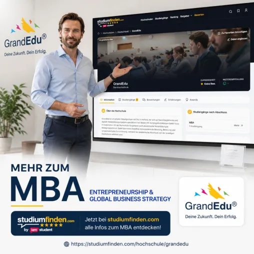 GrandEdu jetzt auf studiumfinden.com: Mehr Transparenz für den Weg zum berufsbegleitenden MBA Bild: GrandEdu jetzt auf studiumfinden.com: Mehr Transparenz für den Weg zum berufsbegleitenden MBA
