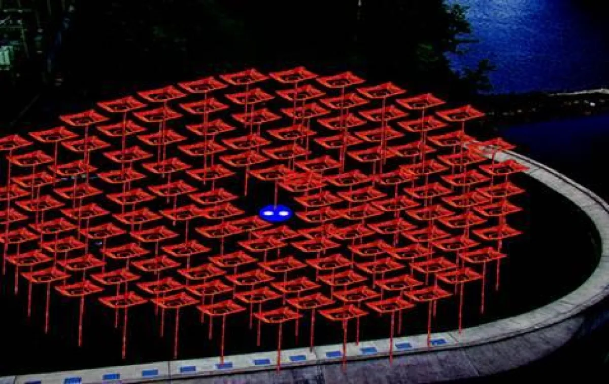 Bei Nacht bilden die Wäschespinnen einen pulsierende Lichterteppich (Fotomontage)