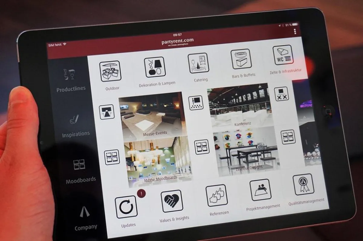 Blick auf das Dashboard der neuen Party Rent App