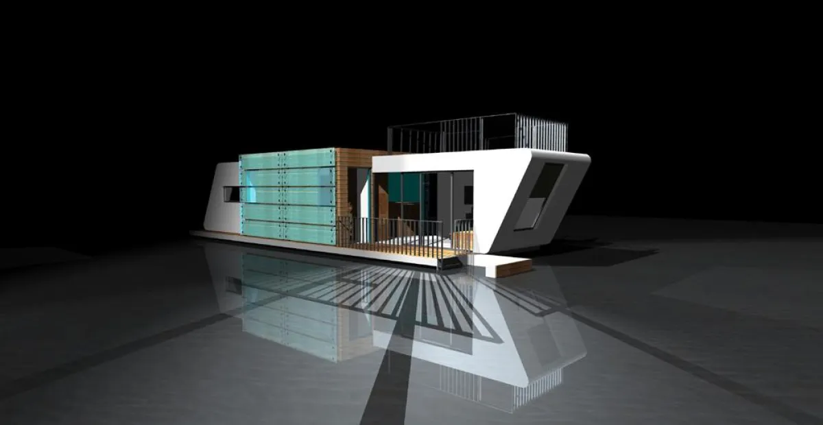 Hausboot des Architekten Peter Schoof in Zusammenarbeit mit der Pontonboot GmbH