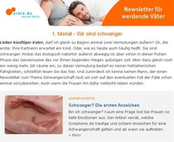 Bild: Erster „Schwangerschafts“-Newsletter für Väter bei URBIA.DE