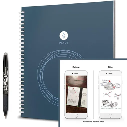 Bild: Rocketbook, traditioneller Schreibblock: Notizen digital versenden, dann in der Microwelle wieder löschen