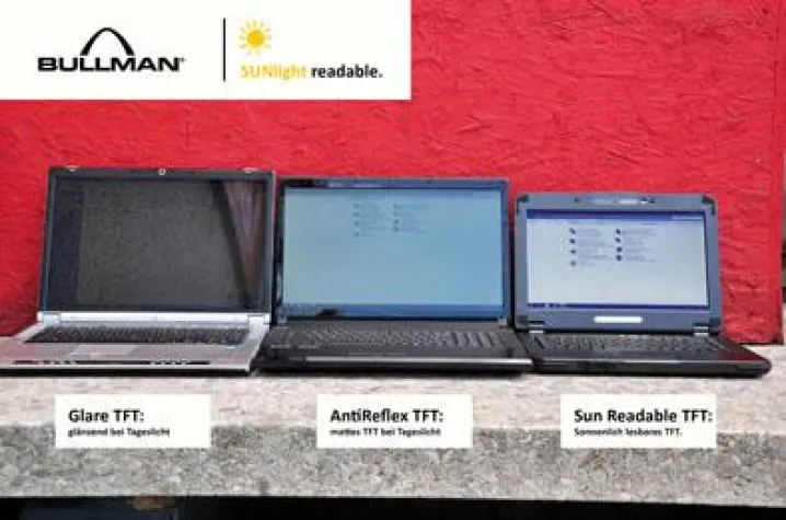 Bild: BullMan Notebooks mit Sonnenlicht lesbarem (sunligh readable) TFTs