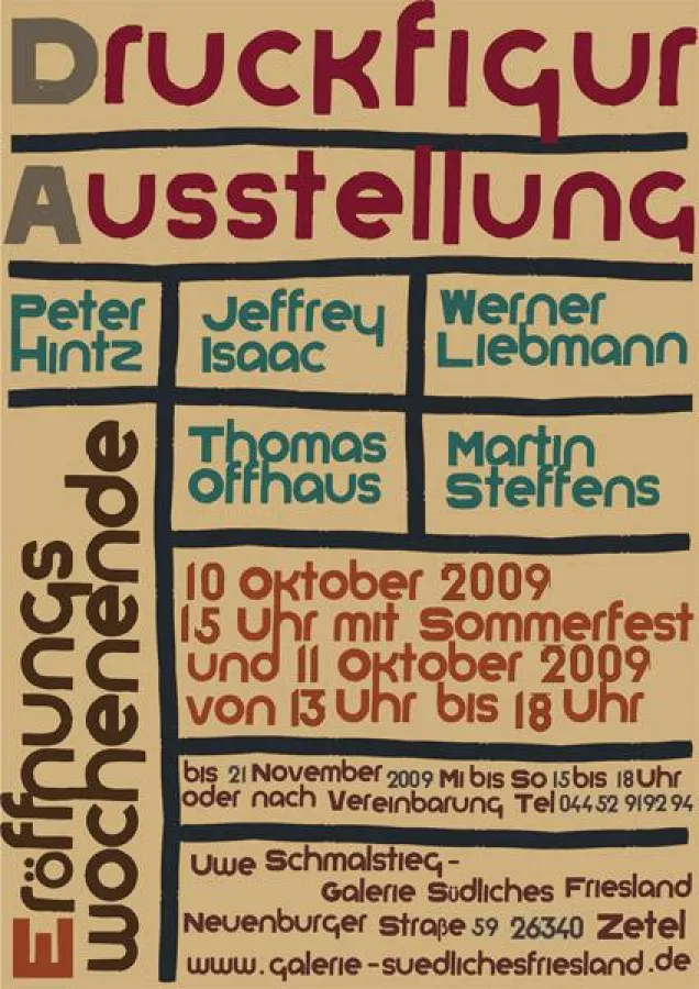 Mit der Ausstellung Druckfigur wird die Galerie Südliches Friesland eröffnet