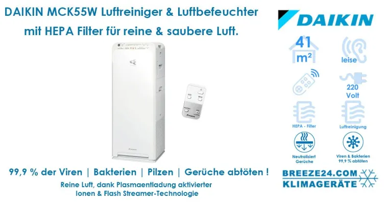 Bild: DAIKIN MCK55W Luftreiniger & Luftbefeuchter mit HEPA Filter für reine, virenfreie & saubere Luft