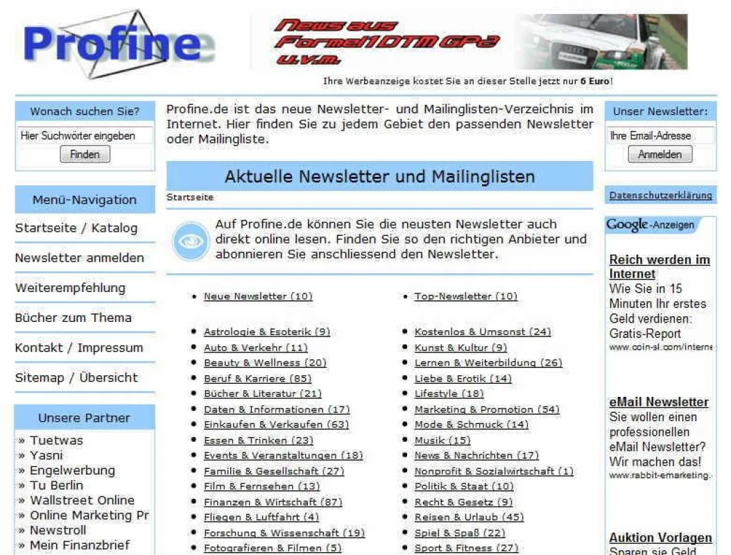 Profine.de - Der neue Newsletter-Katalog im Internet