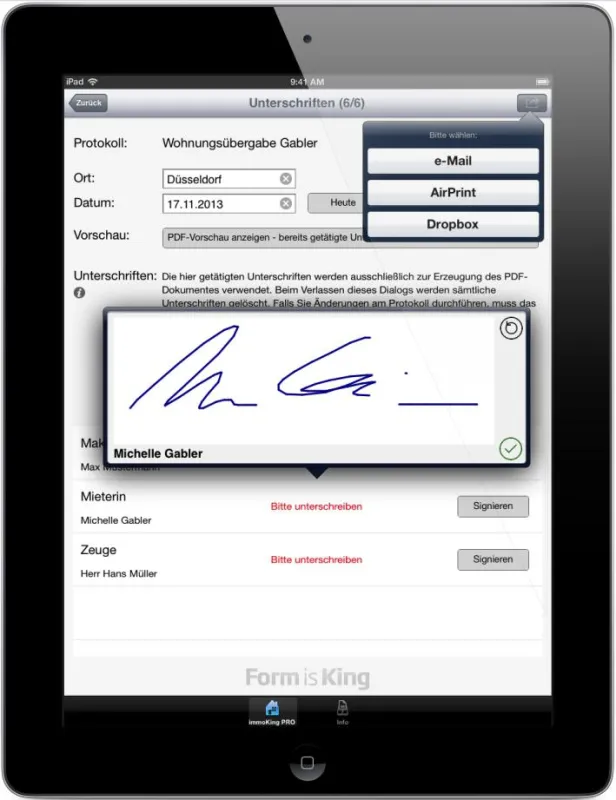 Mobile Wohnungsübergabe mit Unterschrift
