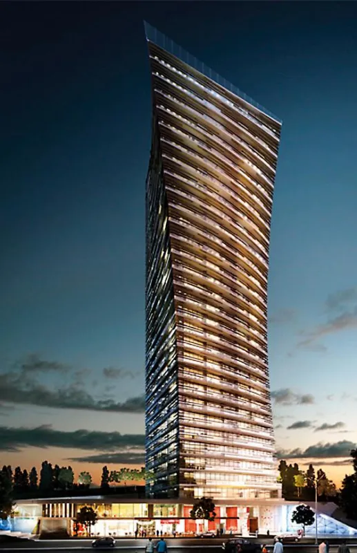 Die Architektur des i-Towers erinnert an ein > i