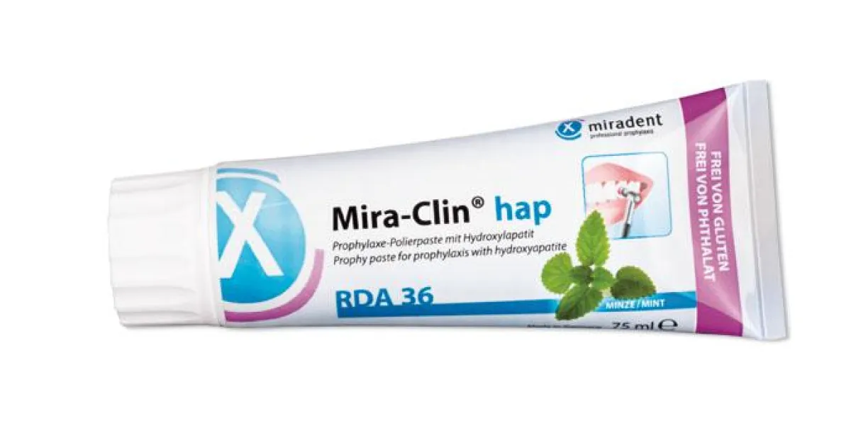 Die neue Mira-Clin hap Polierpaste mit Hydroxylapatit.