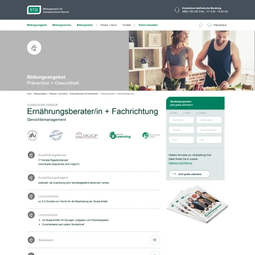 Mit neuer BTB-Fachrichtung „Gewichtsmanagement“ die Gesundheit fördern und Krankheiten vorbeugen Bild: Mit neuer BTB-Fachrichtung „Gewichtsmanagement“ die Gesundheit fördern und Krankheiten vorbeugen