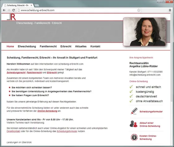 Neue Homepage der Kanzlei Lübke-Ridder informiert über Scheidung und Erbrecht Bild: Neue Homepage der Kanzlei Lübke-Ridder informiert über Scheidung und Erbrecht