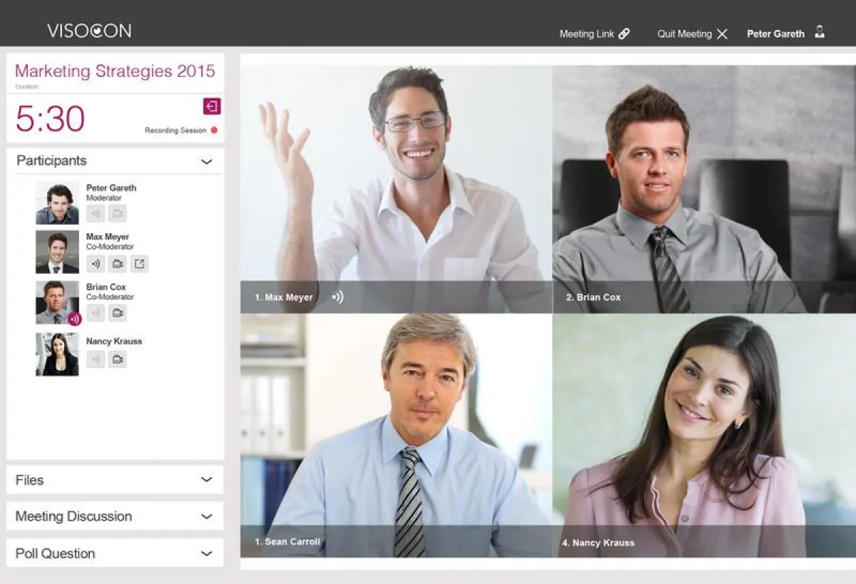 Für mehrere Teilnehmer hat EyesOn die Funktionen Videomeeting und Webinar integriert.