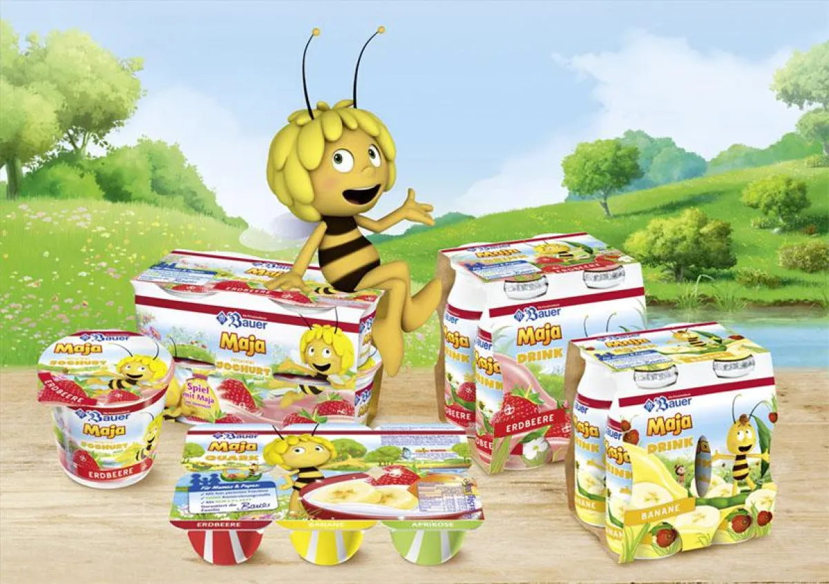 Das Biene Maja Kindersortiment von Bauer ist ab Juli im Kühlregal erhältlich
