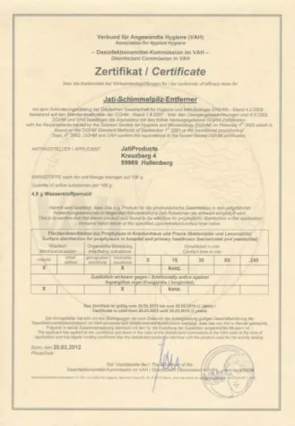 Jati-Schimmelpilz-Entferner jetzt auch VAH-gelistet Bild: Jati-Schimmelpilz-Entferner jetzt auch VAH-gelistet