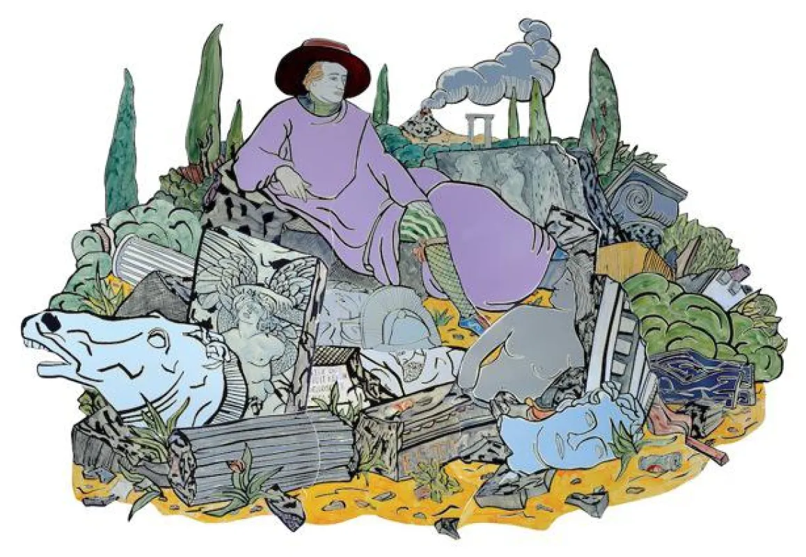 Moritz Götze, Goethe in Italien, nach Tischbein, 2013, Emaillemalerei, 250 x 360 cm