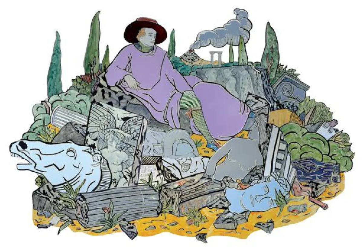 Moritz Götze, Goethe in Italien, nach Tischbein, 2013, Emaillemalerei, 250 x 360 cm