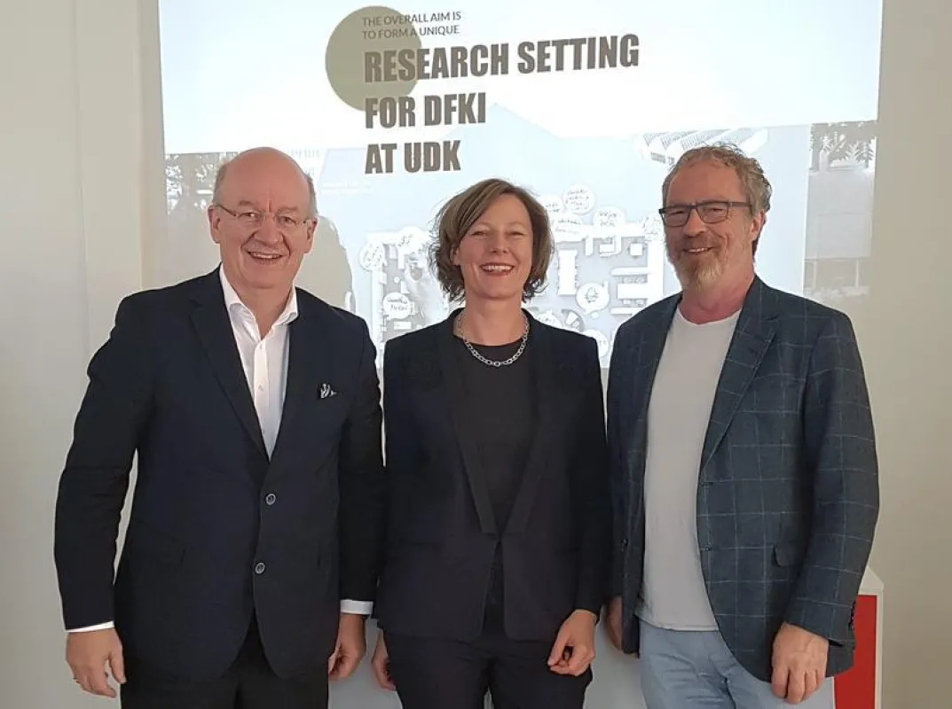 v.l.: Prof. Wolfgang Wahlster, Prof. Gesche Joost, Prof. Hans Uszkoreit (DFKI)