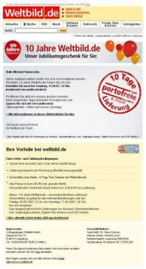 Newsletter von weltbild.de