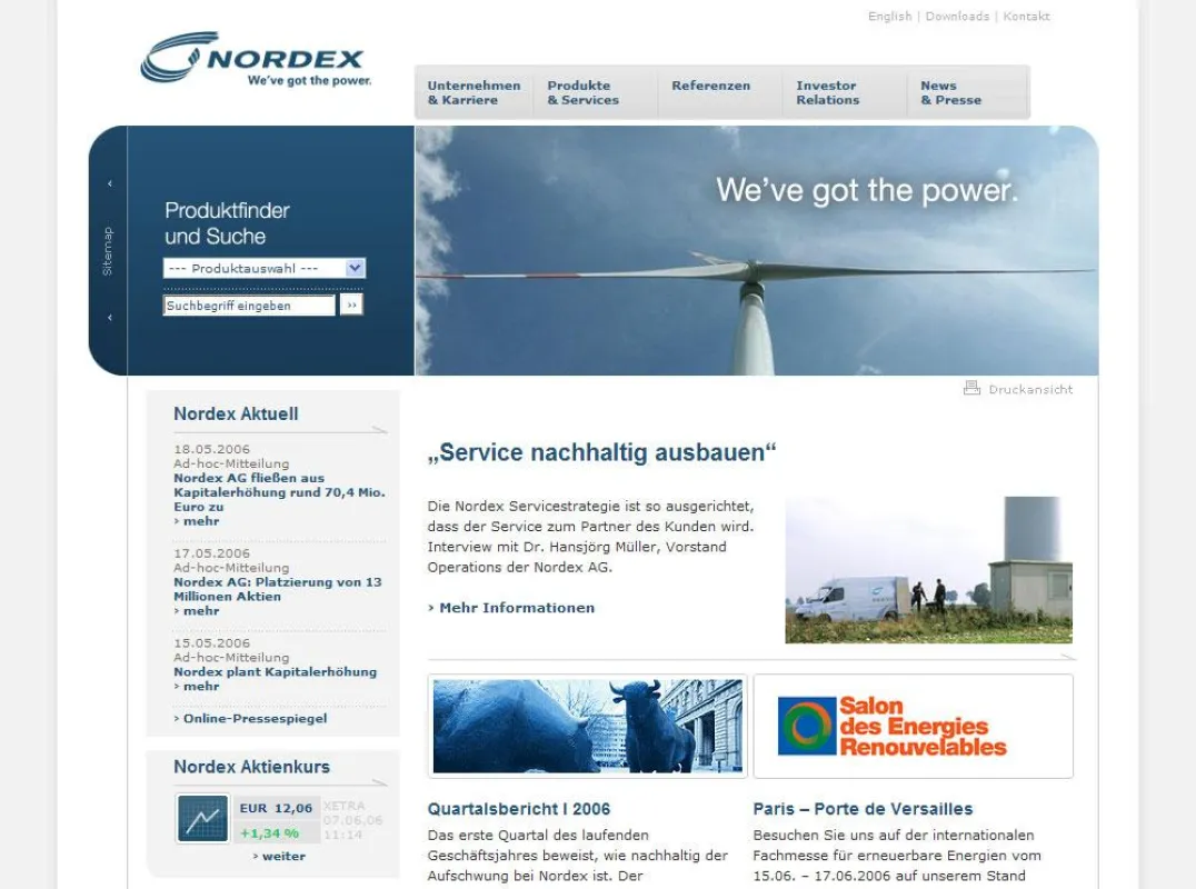 Neuer Internetauftritt der Nordex AG, powered by superReal.