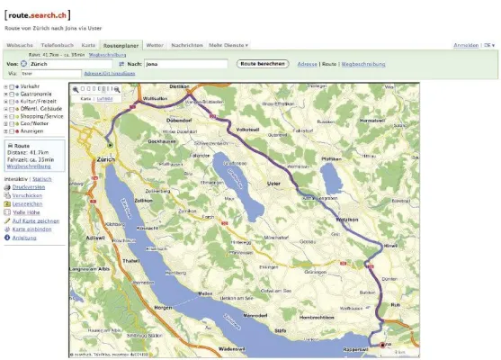 Bild: search.ch: Intelligente Via-Funktion in Routenplaner eingebaut