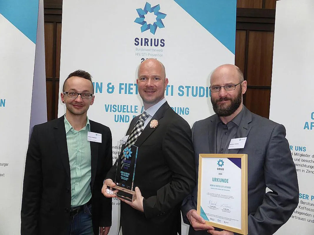 (v.l.) Danilo Schmogro, Marc Grenz (Hein & Fiete) und Nicholas Feustel (georgetown media)