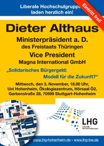 “Solidarisches Bürgergeld: Modell für die Zukunft?” - Veranstaltung mit Dieter Althaus, Ministerpräsident a.D. Bild: “Solidarisches Bürgergeld: Modell für die Zukunft?” - Veranstaltung mit Dieter Althaus, Ministerpräsident a.D.