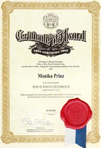 Monika Prinz, Gründerin des Vereins Kindercharity, in die Enzyklopädie „Who is who“ aufgenommen Bild: Monika Prinz, Gründerin des Vereins Kindercharity, in die Enzyklopädie „Who is who“ aufgenommen
