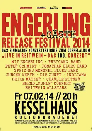 Engerling und Gäste, am 7. Februar im Berliner Kesselhaus – CD-Release-Festival „LIVE IN REITWEIN“ Bild: Engerling und Gäste, am 7. Februar im Berliner Kesselhaus – CD-Release-Festival „LIVE IN REITWEIN“