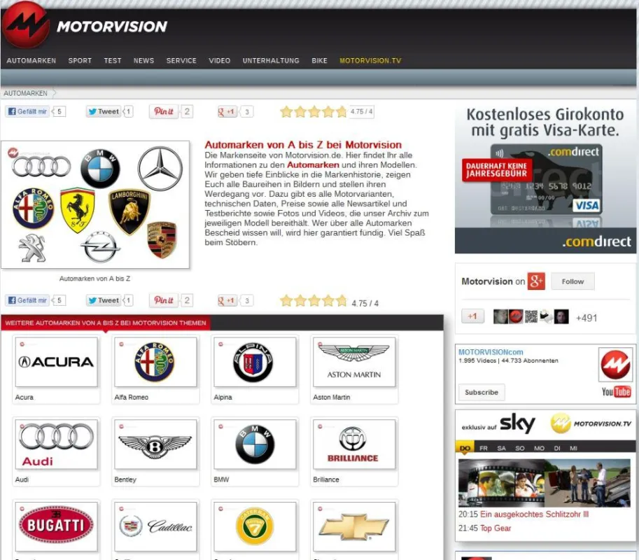 Die Website von MOTORVISION: Monatlich über 5 Mio. Visits