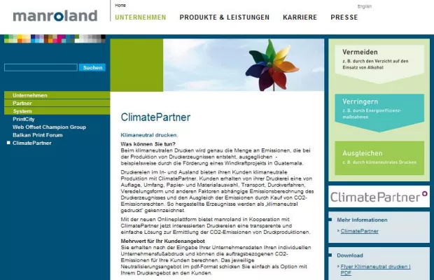 manroland und ClimatePartner mit Systemlösung für klimaneutrales Drucken Bild: manroland und ClimatePartner mit Systemlösung für klimaneutrales Drucken