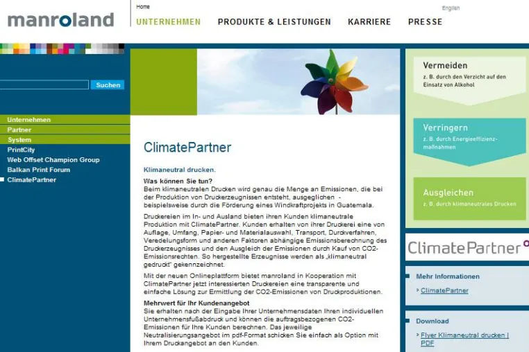 manroland und ClimatePartner mit Systemlösung für klimaneutrales Drucken Bild: manroland und ClimatePartner mit Systemlösung für klimaneutrales Drucken