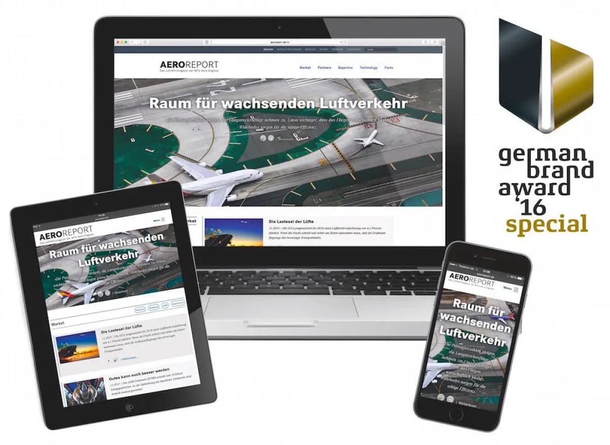 Mit dem Onlinemagazin des AEROREPORT war ADVERMA beim German Brand Award erfolgreich.