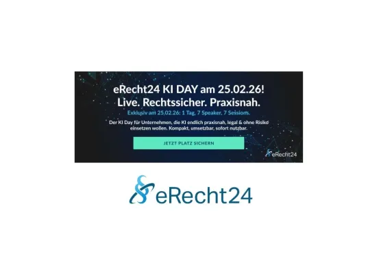 eRecht24 startet KI Day 2026 - Das neue Live-Event für rechtssichere KI-Nutzung Bild: eRecht24 startet KI Day 2026 - Das neue Live-Event für rechtssichere KI-Nutzung
