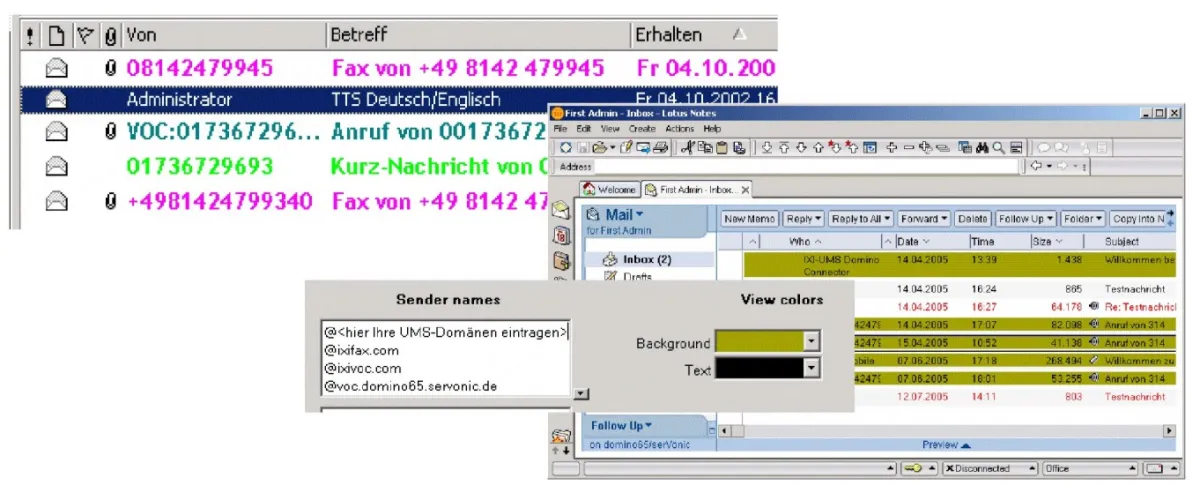 Um sich einen schnellen Überblick im Posteingang zu verschaffen, kann der Benutzer die IXI-UMS Nachrichten farblich hervorheben