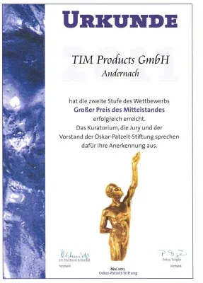 Bild: TIM GmbH in 2. Stufe der Juryliste Großer Preis des Mittelstandes