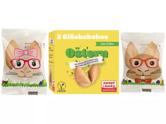 Bild: Neuheit auf dem Süßwarenmarkt zu Ostern:  Osterhasen-Glückskekse von Sweet & Lucky GmbH