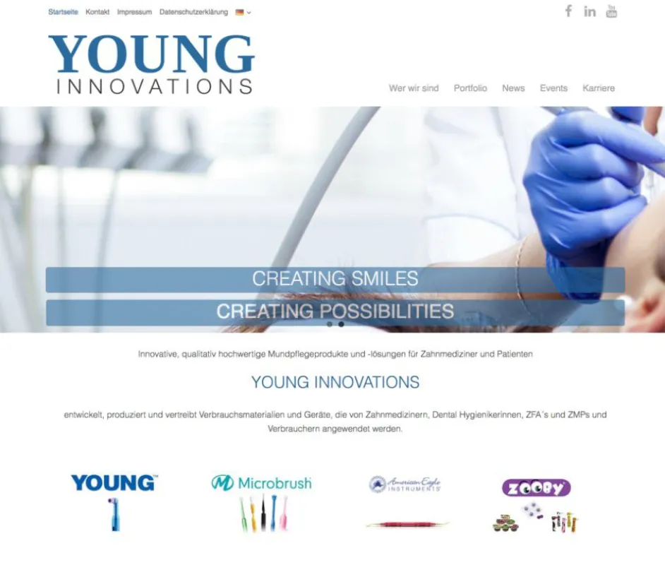 Die neue Webseite von Young Innovations Europe