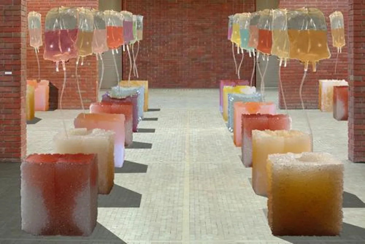 Installationskünstler Kurt Fleckenstein liebt es süß: Zuckerwürfel und Fruchtsafte aus Betonmischer