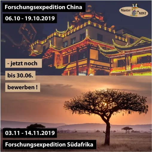 Forschungsexpeditionen nach China und Südafrika – jetzt noch bis zum 30.06.2019 bewerben! Bild: Forschungsexpeditionen nach China und Südafrika – jetzt noch bis zum 30.06.2019 bewerben!