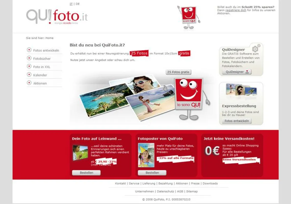 Screen der Startseite von QuiFoto.it