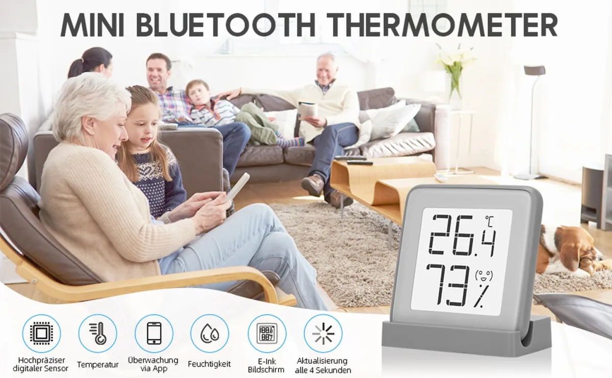 Smartes Thermometer mit E-Ink-Display und App-Unterstützung (© Shenzhen Yuanmusen Technology)