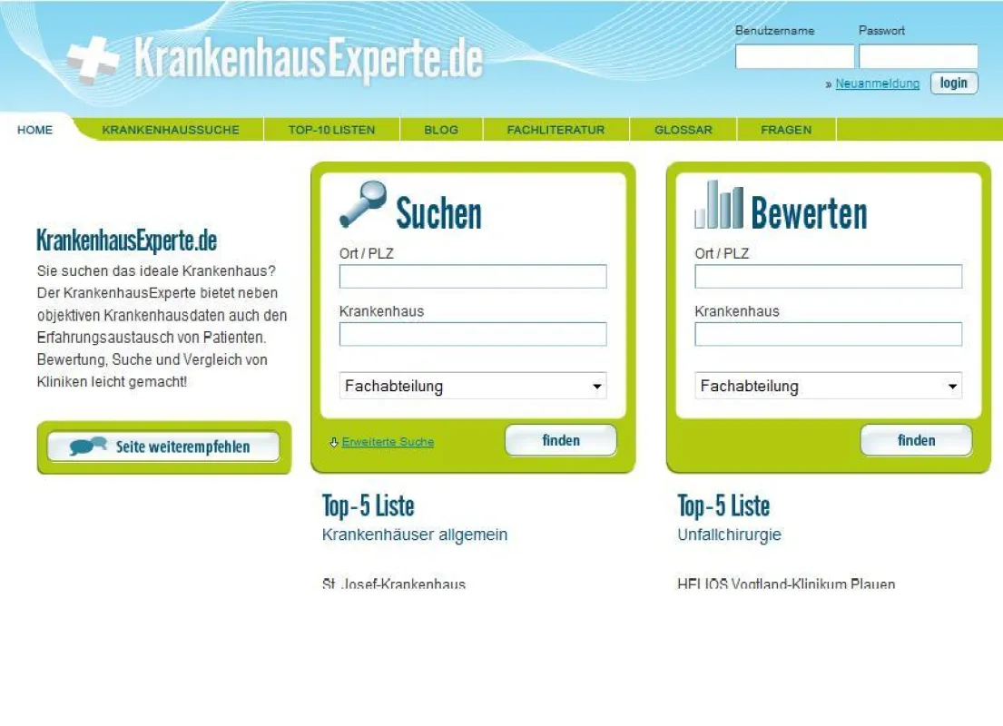 Startseite von www.krankenhaus-experte.de