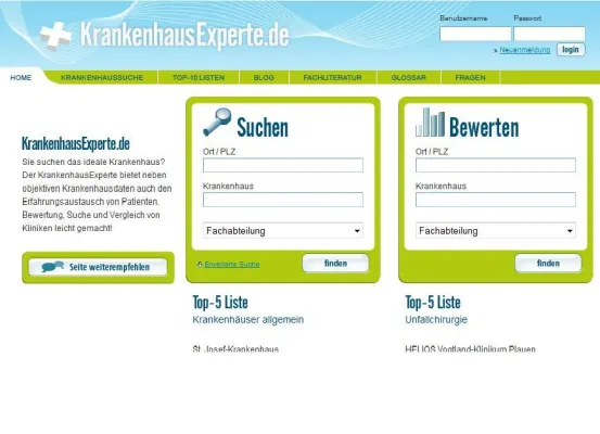 Bild: Unabhängiges Krankenhausportal gestartet - Suche, Bewertung und Vergleich von über 2.000 deutschen Kliniken
