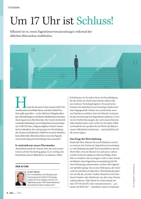 Bild: Um 17 Uhr ist Schluss! Mönig Immobilienmanagement in der Verwalterzeitschrift VDIVaktuell 2/20