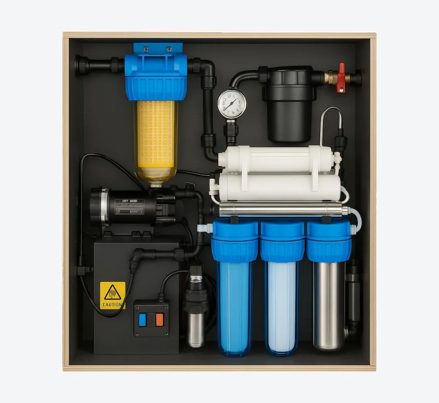 Grafische Darstellung eines Wasserfiltersystems in Einzelkomponenten (© Daniel Nitzschke)