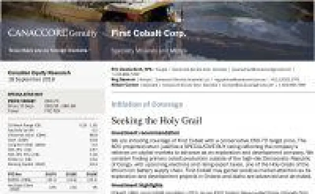 Bild: Canaccord Genuitys Analysten sehen nach Erstbewertung 125 % Kurspotenzial bei First Cobalt