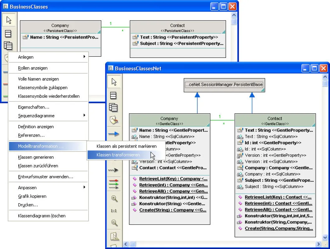 Modelltransformation mit objectiF – hier unter Einsatz des Persistenz-Frameworks Gentle