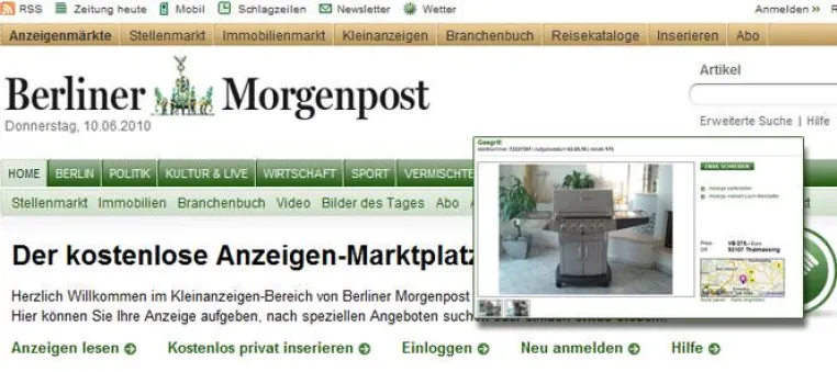 Regionalportale von Axel Springer erweitern Online-Angebot um Kleinanzeigen Bild: Regionalportale von Axel Springer erweitern Online-Angebot um Kleinanzeigen
