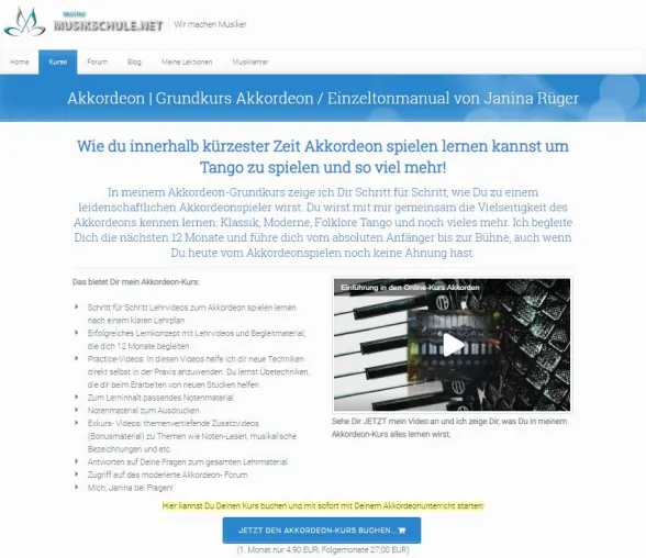 www.meineMusikschule.net startet mit einem neuen Videokurs für Akkordeon Bild: www.meineMusikschule.net startet mit einem neuen Videokurs für Akkordeon